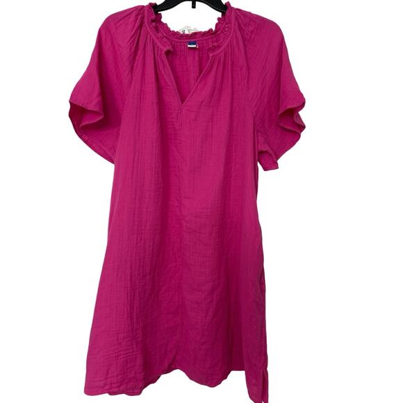 Old Navy Bright Pink Cotton Gauze Midi Swing Dress L Summer Boho Beachy NWT - Picture 1 of 13